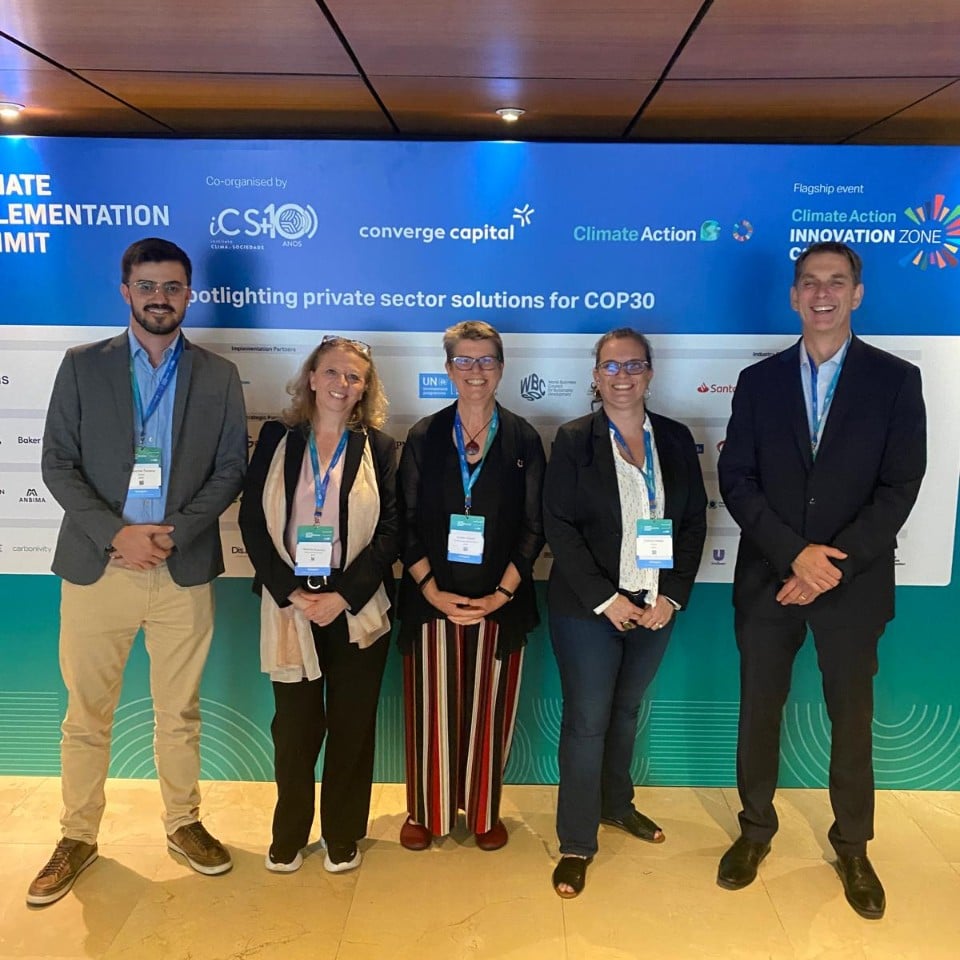 ERM team Guilherme Teixeira, Alexandra Guaqueta, Linden Edgell, Tatiana Assali, Tom Reichert at the Climate Implementation Summit.
